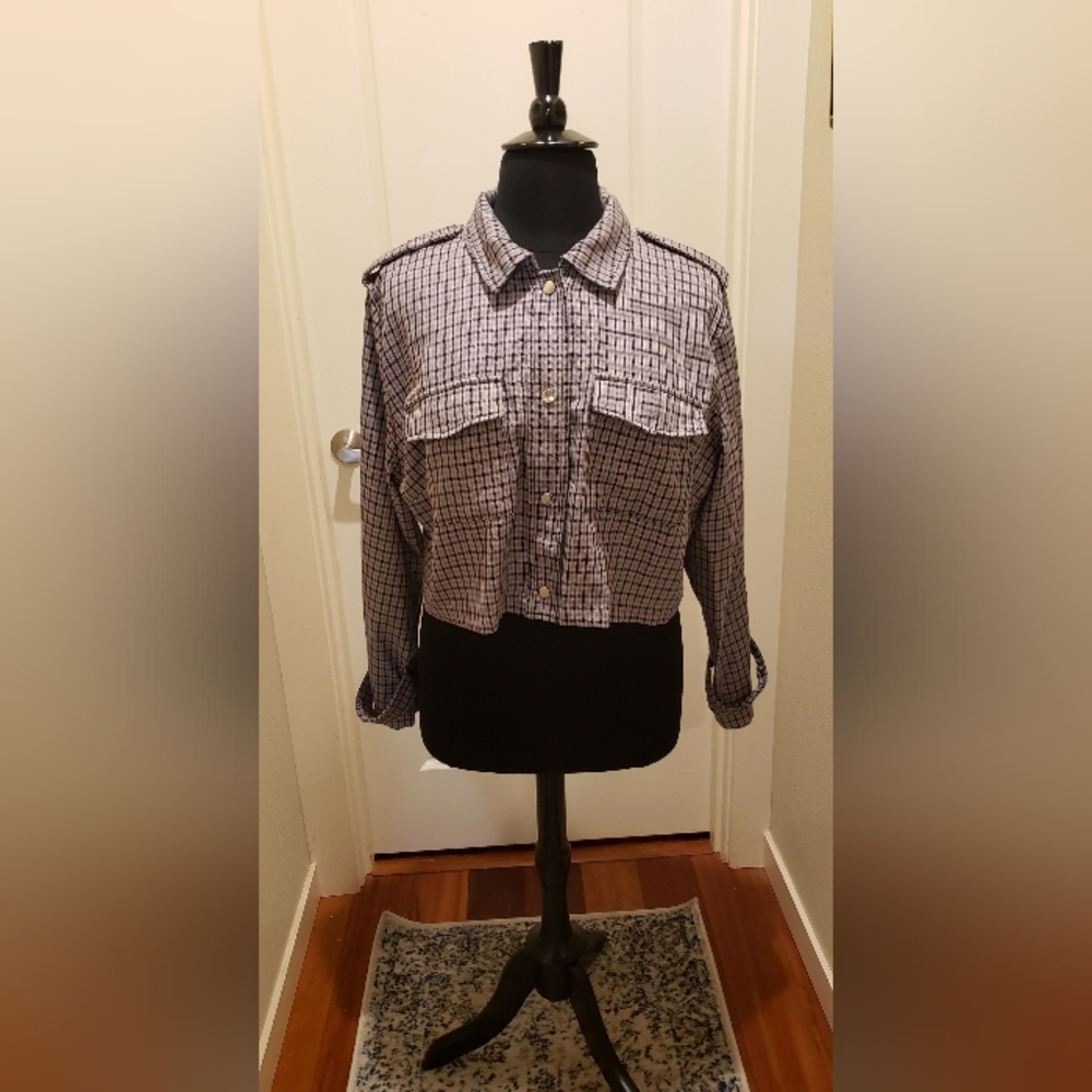Wild Fable Women's Cropped Checkered Jacket In Lavendar. Black & White
